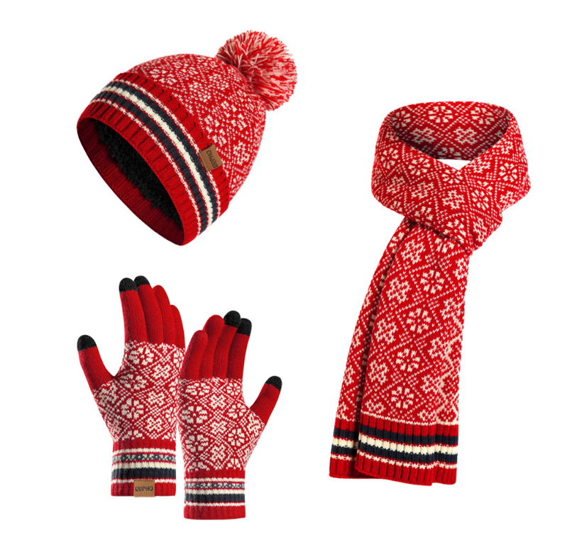 Knit Scarf WoolWarm Hat Scarf Gloves 3 Piecs Sets For Women